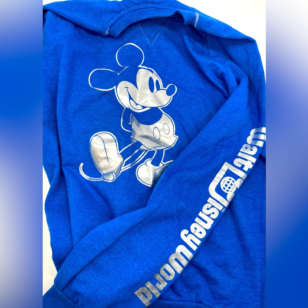 Mickey Mouse Sweatshirt Sz M Silver WALT DISNEY WORLD long sleeve PullOver Blue